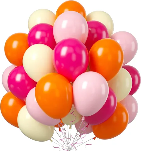 Vista 17 de Globos azules y naranjas, 50 unidades, globos de látex azules y naranjas, globos de fiesta azules y naranjas, decoración de cumpleaños para niñas