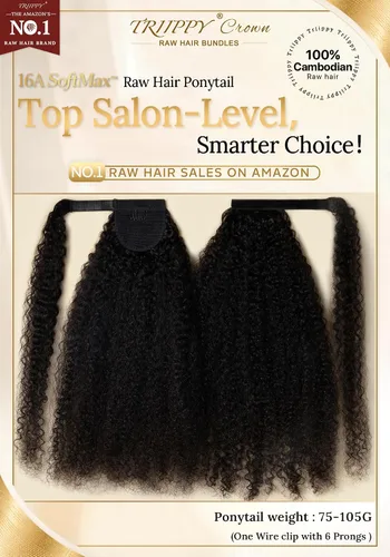 Vista 2 de Extensión de cola de caballo cabello humano rizado birmano pelo #Color natural rizado birmano