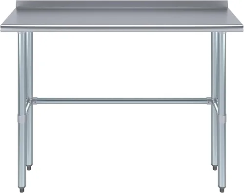 Vista 6 de Mesa de trabajo de acero inoxidable con base abierta y protector contra salpicaduras de 1.5 pulgadas, 14 x 48 pulgadas, certificado NSF, mesa
