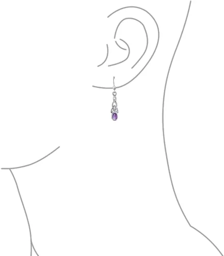 Vista 3 de Aretes celtas irlandeses con forma ovalada de ámbar y piedra lunar con piedras preciosas para mujer, plata de ley 925