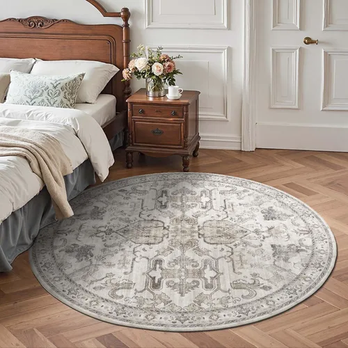 Vista 314 de jinchan Lima - Alfombra simétrica floral geométrica lavable, alfombra de entrada de medio círculo de 2 x 3, alfombra de media luna, suave y Azul