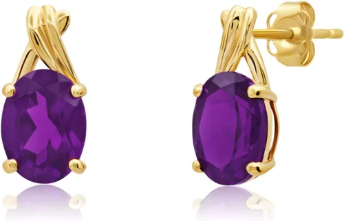 Vista 13 de 14K Yellow or White Gold 8x6mm Gemstone Oval Drop Stud Earrings for Women Azul zafiro creado