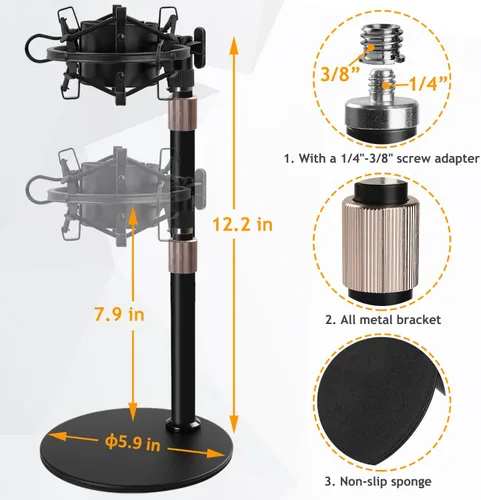 Vista 4 de Audio Technica Soporte de micrófono AT2020 con parabrisas de espuma de montaje de choque, soporte de micrófono AT2020 con soporte de choque