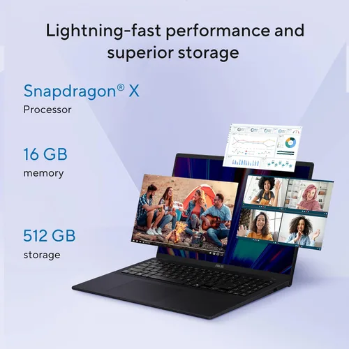 Vista 5 de ASUS Vivobook 16 Laptop, 16” WUXGA 60Hz Display, Qualcomm Snapdragon X, Qualcomm Adreno GPU, 16GB RAM, 512GB SSD, Windows 11, Quiet Blue Azul