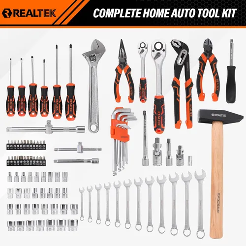 Vista 4 de REALTEK Juego de herramientas mecánicas de 100 piezas, kit de herramientas para automóvil, llave de vaso Cr-V, kit de reparación automática incluye