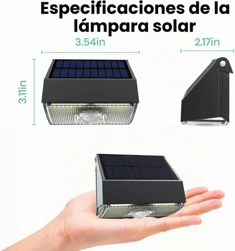 Vista 3 de Luz solar para valla de exterior, 4000K 3000K, luces de pared solares con sensor de movimiento, 1000 lm, luces solares pequeñas para valla