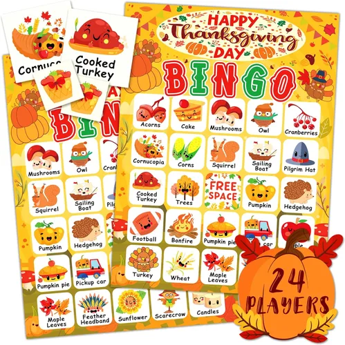 Vista 3 de Juego de bingo para 24 jugadores para niños, juego de bingo bíblico y tarjetas de bingo de Acción de Gracias para actividades familiares, escuela