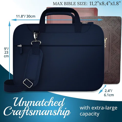 Vista 2 de DEHITE Funda para la Biblia para hombres Funda azul para la Biblia para hombres y mujeres tamaño extra grande Bolsa de mano Fit Book 11.2 x 8.4 x