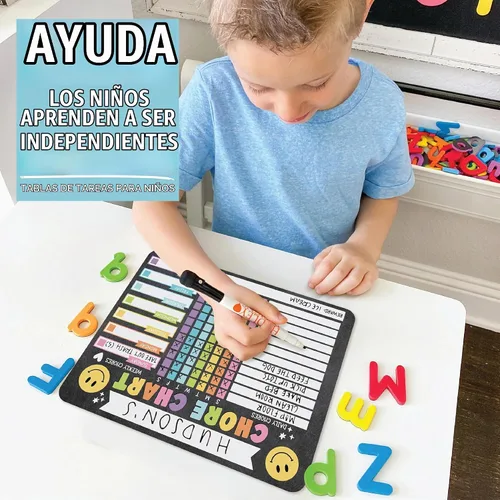 Vista 3 de Tabla magnética de tareas para niños Tabla de recompensas de borrado