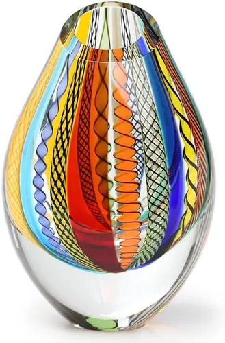 Vista 9 de Ca D Oro - Florero de cristal con bastones azules y verdes, soplado a mano, estilo Murano, modelo bajo