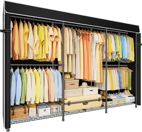 Vista 9 de ULIFHOME E14C - Sistema organizador de armario resistente, estantes de ropa independientes para colgar ropa, perchero ajustable de 58 pulgadas