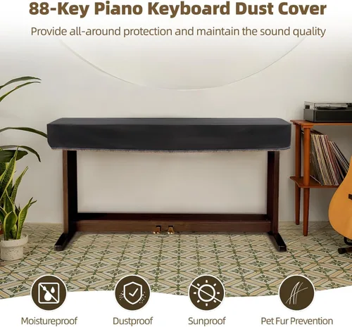 Vista 5 de Funda para teclado de piano de 88 teclas, cubierta de teclado de piano de cuero negro, cubierta de polvo de piano digital de lujo suave