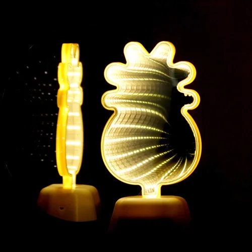 Vista 2 de Lámpara Chi-buy de espejo infinito, luz nocturna led, luz de espejo 3D, diseño de flamenco, cactus, piña y estrella, diseño de unicornio