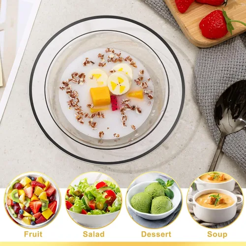Vista 2 de Tanlade 100 cuencos de plástico con borde de 12 onzas, tazones desechables para sopa, elegantes para fiestas, postres, vajilla desechable