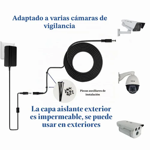 Vista 5 de 4 cables de extensión de alimentación de 12 V CC de 33 pies (32.8 ft) con conectores adaptadores de conector de alimentación (2 machos + 2 hembra)