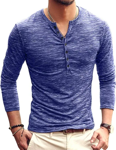 Vista 17 de KUYIGO Camisas Henley para hombre, estilo casual, ajustadas, básicas, de A01 Negro Puro