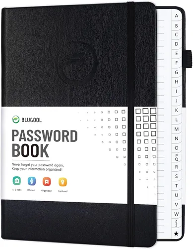 Vista 17 de Libro de contraseñas con pestañas alfabéticas, protector de contraseñas de tapa dura, organizador de cuaderno de contraseñas para computadora e