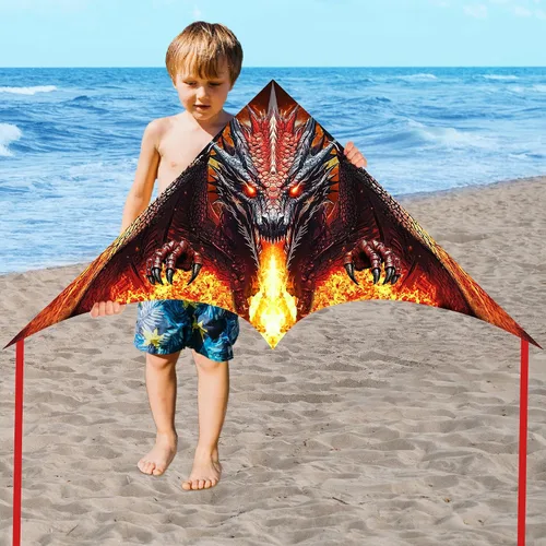 Vista 5 de JEKOSEN Dragon Kite - Cometas Delta grandes para niños y adultos Principiantes, cuerda de una sola línea fácil de volar para viajes a la playa