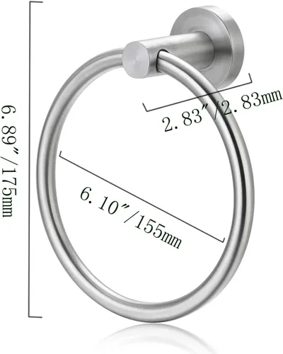 Vista 2 de Bahroom Towel Ring Acero inoxidable SUS 304,Soporte de toalla de mano circular,Toallero redondo mate Soporte de pared Toallero de montaje en pared