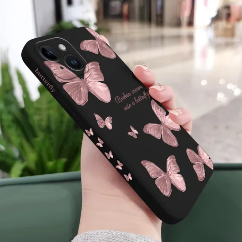 Vista 2 de LEECG Funda para iPhone 15, diseño de mariposa lateral, delgada, suave, protectora para iPhone 15, color negro mariposa