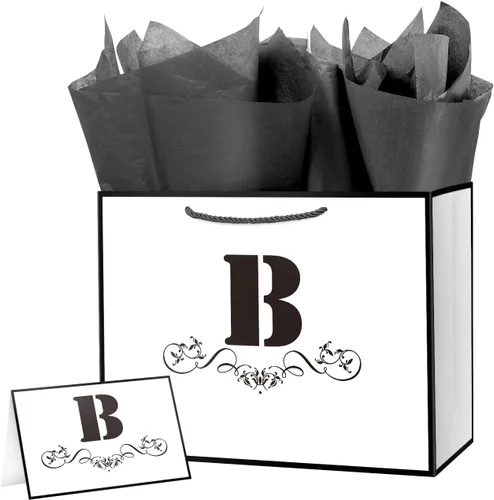 Vista 18 de ysmile Bolsa de regalo de letras con papel de envoltura para hombres, mujeres, niños y niñas, bolsa de papel grande de 16 pulgadas, color blanco
