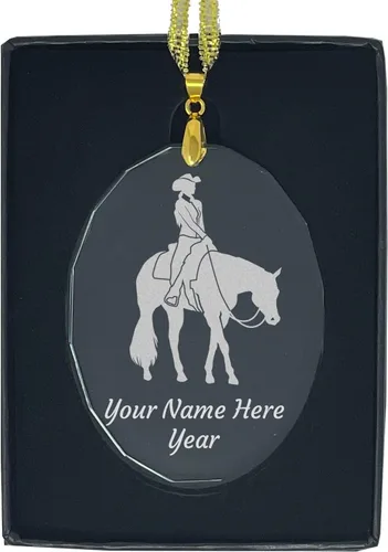 Vista 9 de LaserGram Adorno de Navidad, caballo de placer occidental, grabado personalizado incluido (forma de diamante)