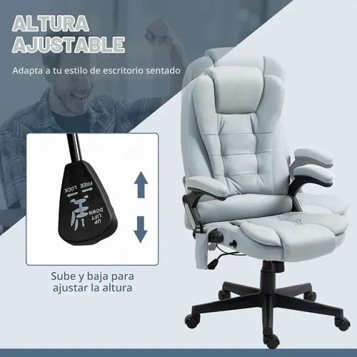 Vista 5 de Vinsetto Silla de oficina de masaje vibratorio de 6 puntos con calor gris claro