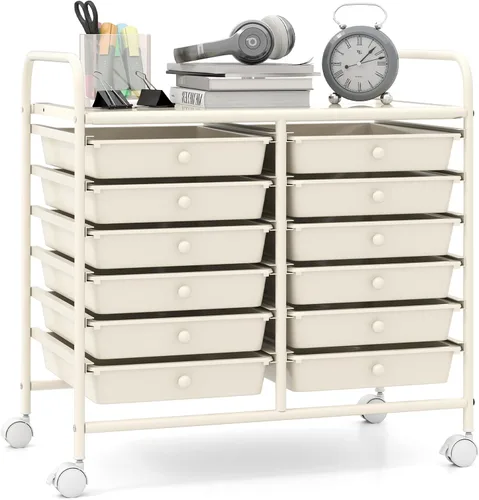 Vista 25 de Giantex Carrito con ruedas de 12 cajones, carrito de almacenamiento móvil con cajones, carrito organizador de aula para suministros escolares