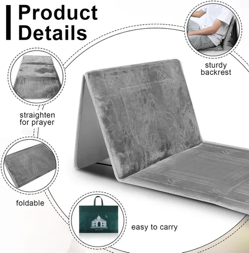 Vista 4 de Timgle Tapete de oración plegable con respaldo, silla de meditación plegable con bolsa de almacenamiento, alfombra de meditación suave, alfombra
