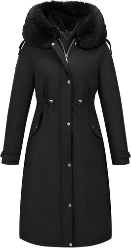 Vista 10 de RISISSIDA Women Winter Puffer Coat,Long Parka,Fur Trim Hood Beige