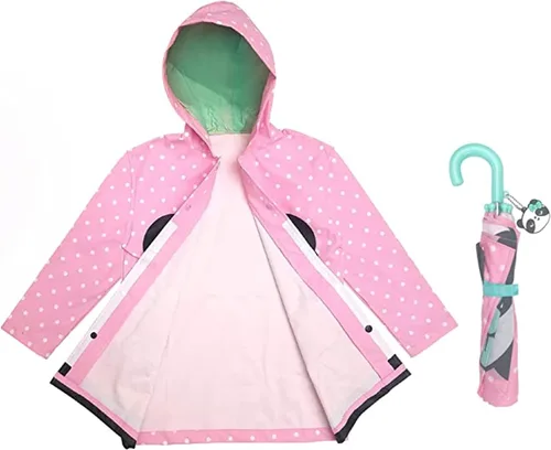 Vista 5 de Kids Umbrella for Girls and Boys & Rain Coats Set -Toddler Umbrellas Kids Raincoat Boys Girls Jacket (3-9 Years)