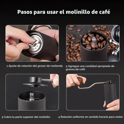 Vista 4 de Molinillo de café manual con sistema de doble rodamiento, molinillo de café manual de capacidad de 0.88 oz, molinillo de café manual de acero