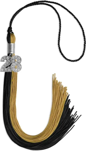 Vista 158 de Endea Graduation Borla de doble color con dije de plata brillante (negro/oro antiguo, 2025)