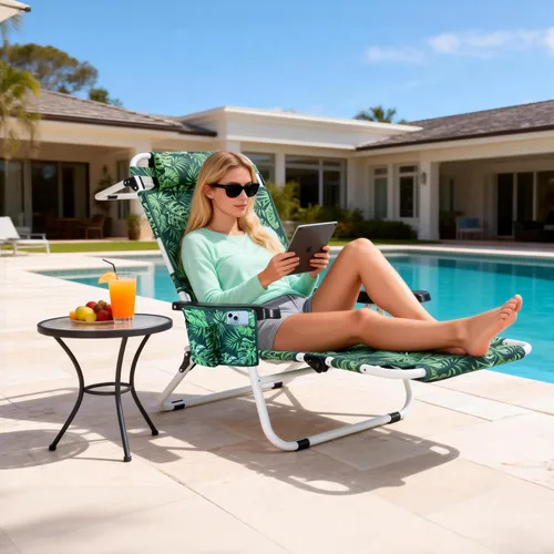 Vista 6 de ABORON Silla de bronceado ajustable de 5 posiciones con orificio para la cara, salón de playa plegable portátil para tomar el sol, tumbona