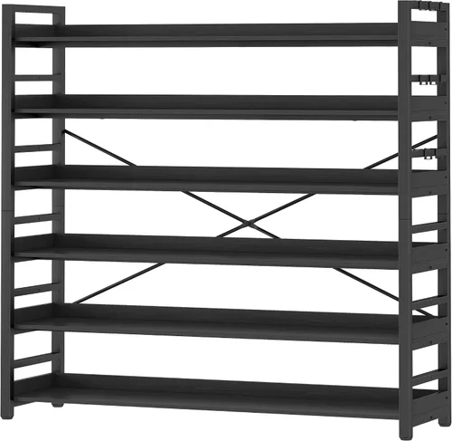 Vista 21 de HCHQHS - Estantería de 4 niveles, estantería industrial ajustable, estantería alta vertical, estanterías abiertas de madera y metal negro