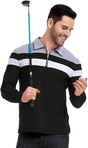 Vista 5 de NAVEKULL Polo de manga corta y larga para hombre, camisa casual con cuello con cremallera de 14