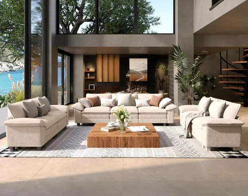 Vista 23 de SUNSHINE VALLEY - Juego de sofá de 2 piezas para sala de estar, sofá biplaza y sillón