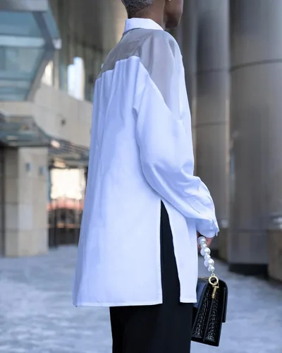Vista 6 de The Drop signedblake - Camisa blanca con botones y yugo de organza, para mujer