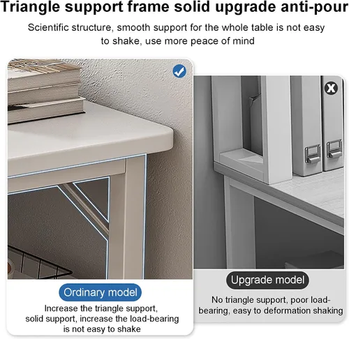 Vista 4 de Escritorio para computadora de oficina en casa, escritorio pequeño de estilo moderno y simple, mesa de trabajo compacta de PC con estantes