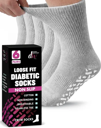Vista 10 de Debra Weitzner Non-Slip Diabetic Crew & Ankle Socks with Grips, 6 Pairs Non-slip diabetic socks for women & men with grippers, loose-fit