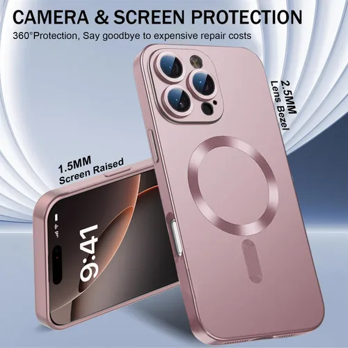 Vista 5 de Funda magnética para iPhone 13 Pro MagSafe con protector de lente de cámara, funda completa de protección delgada y suave, a prueba de golpes