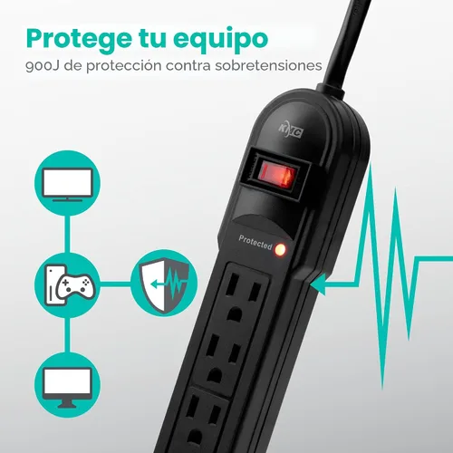 Vista 4 de KMC Paquete de 2 regletas de protección contra sobretensiones de 6 tomas, 900 julios, cable de extensión de 4 pies, protección contra sobrecarga