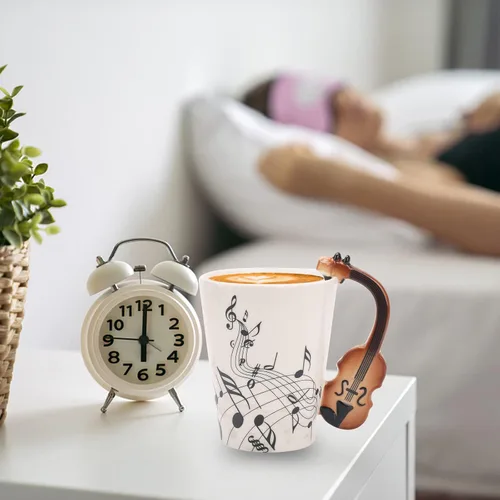 Vista 7 de Tazas de café con música de violín de 12.9 onzas, notas musicales, bebida, té, leche, taza de café, taza de música de cerámica, regalo para amigos