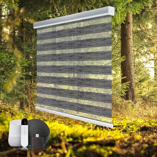 Vista 13 de Persianas motorizadas con control remoto de cebra, cenefa de aluminio mejorada, persianas automáticas para ventanas, persianas eléctricas de doble