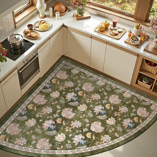 Vista 100 de jinchan Fiora - Alfombra lavable de área pequeña, alfombra de entrada floral de medio círculo de 2 x 3, tapete de media luna de pelo bajo, suave