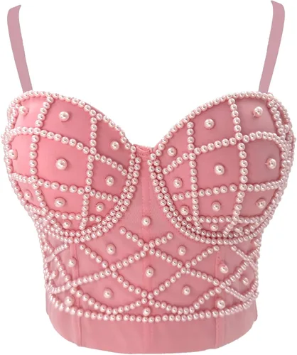 Vista 2 de ELLACCI Sexy Pearls Bustier Corsé Crop Top Club Party Cage Bra