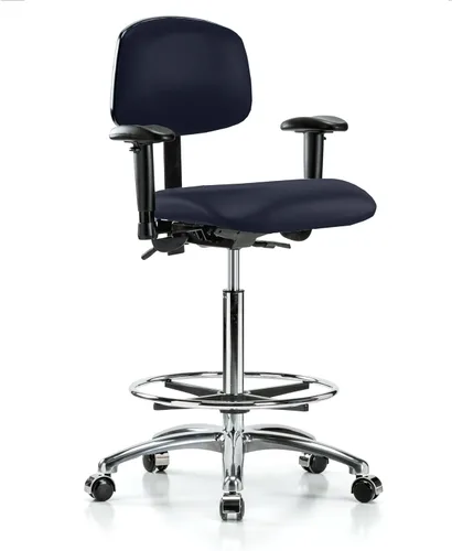 Vista 55 de PERCH - Silla giratoria con ruedas para alfombra o linóleo, cromado, Textil, Tela negra