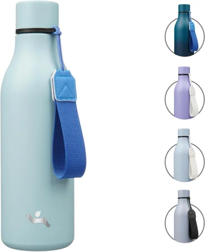 Vista 26 de Konokyo Botella de agua aislada con correa, botella de agua de acero inoxidable de 18 onzas de doble pared con aislamiento al vacío, frasco de Verde