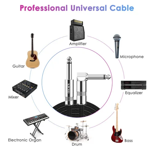 Vista 2 de Cable de Guitarra de 6 Pies Cable de Instrumento para Guitarra Eléctrica y Bajo, Teclado - Cable AMP de Ángulo Recto de 1/4 Pulgada, Negro
