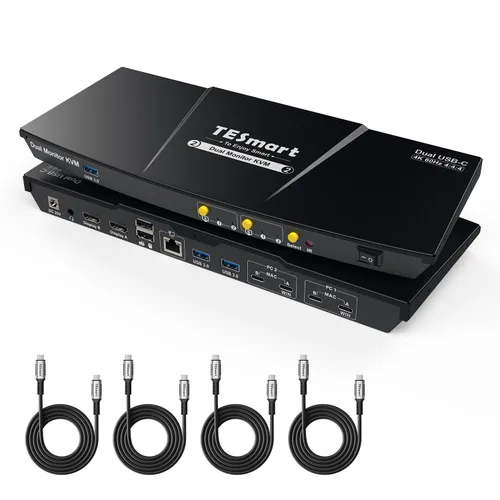 Vista 10 de TESmart - Conmutador KVM USB C + HDMI/DP, monitor dual para laptop